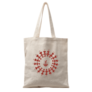 Red Warli Art In Round Bag