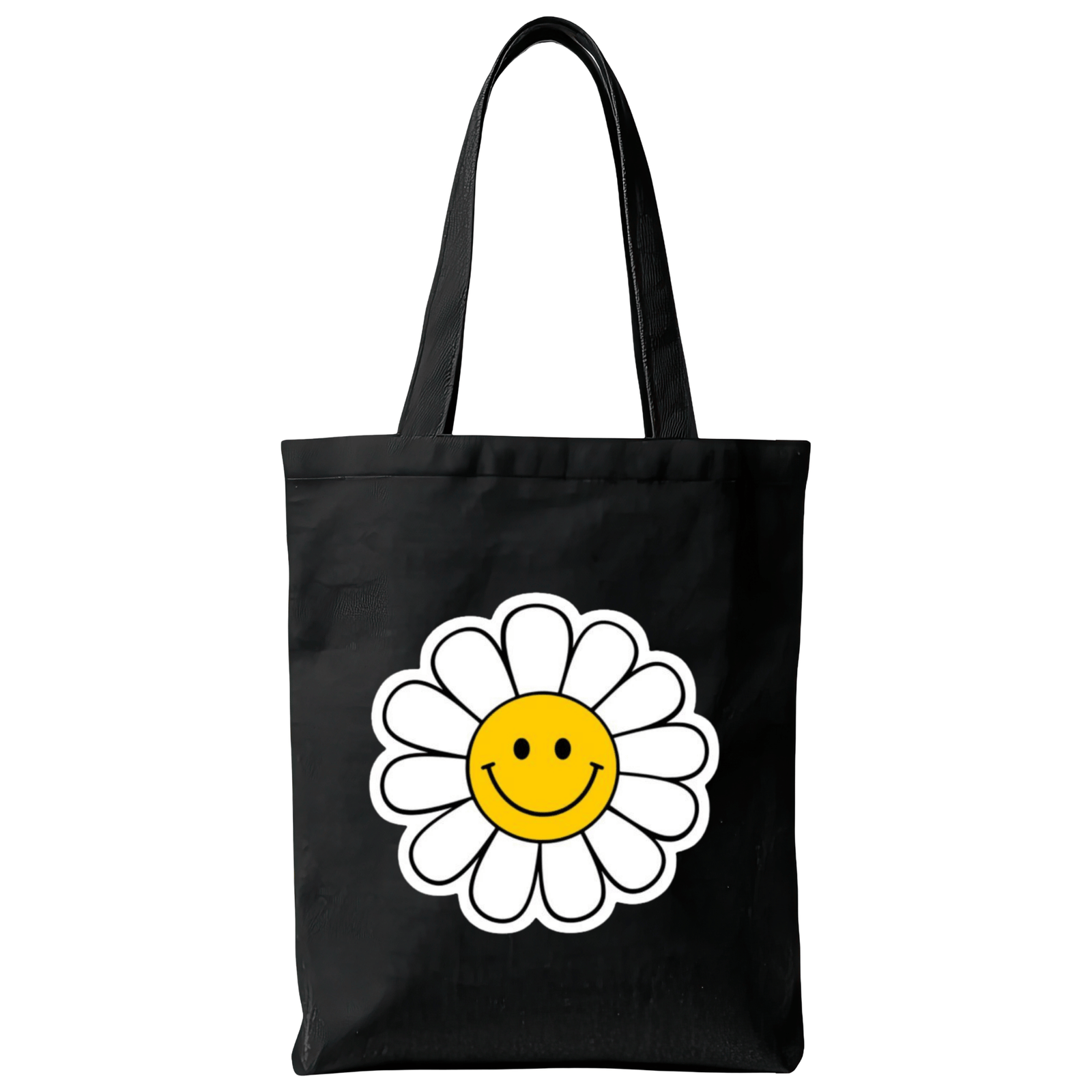 White Smiley Face Flower Tote Bag