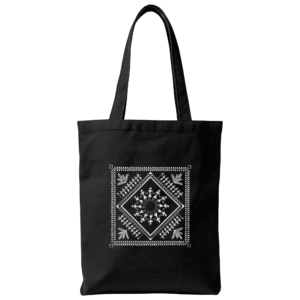 White Warli Art In Square Bag