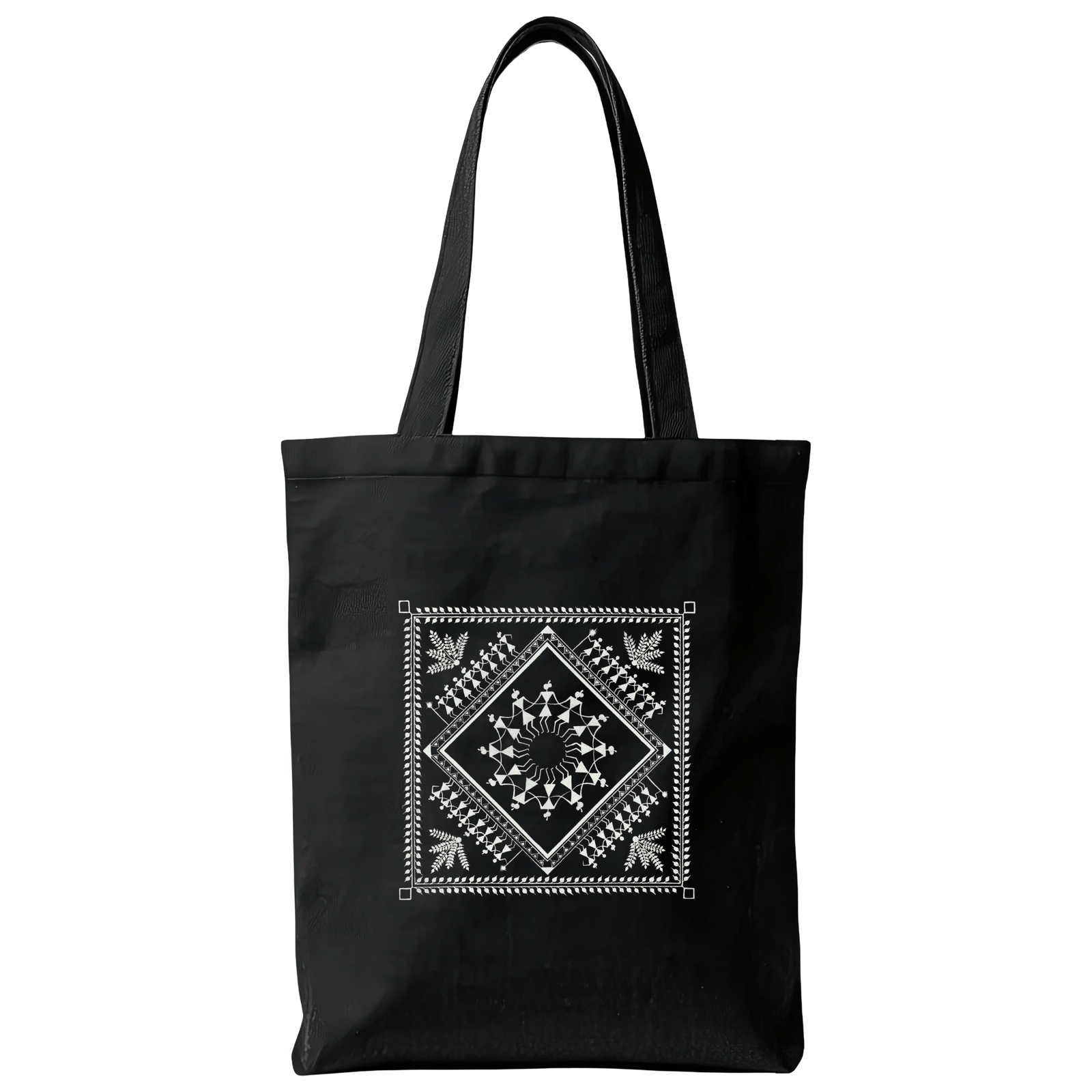 White Warli Art In Square Tote Bag