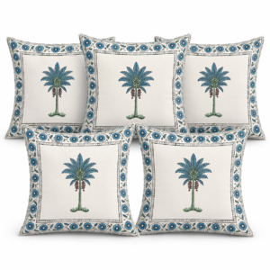 Indigo Palm Heritage Cushion Cover Set – Set of 5