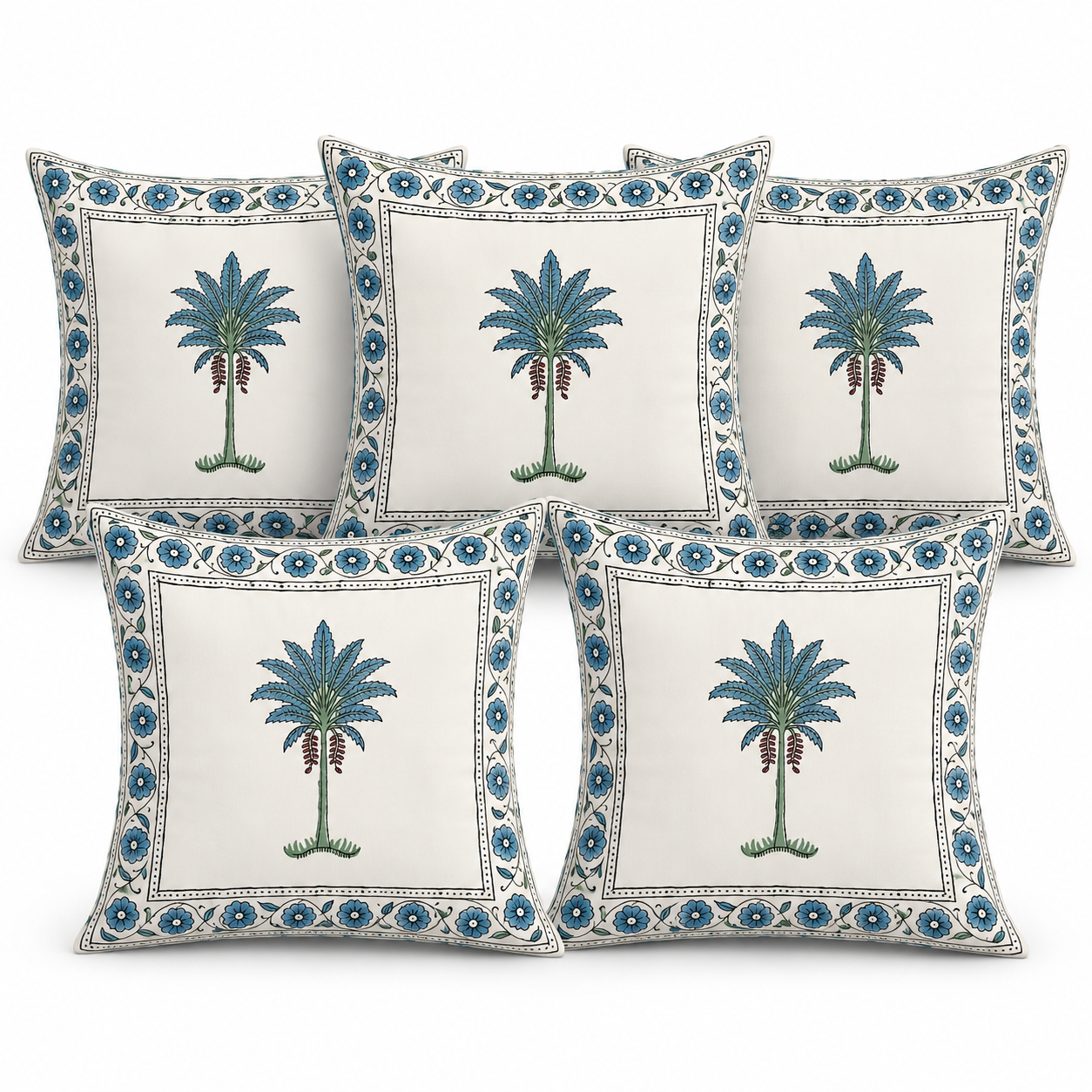 Indigo Palm Heritage Cushion Cover Set – Set of 5